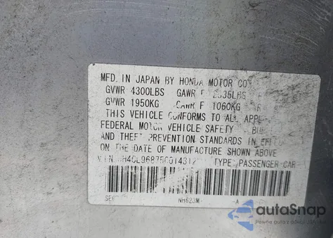 2005 Acura Tsx z USA, uszkodzony, nr VIN JH4CL96875C014312